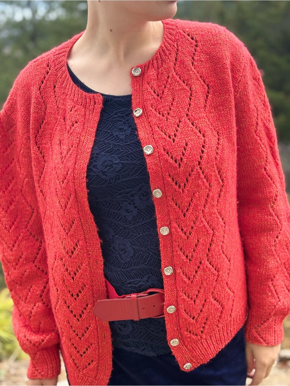 Ladies Cardigan Burnt Orange Colour Hand Made
